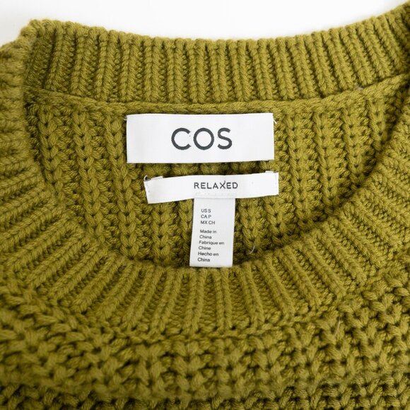 COS Two-Tone Knitted Jumper Wool Blend Chunky Sweater Green - Picture 5 of 13